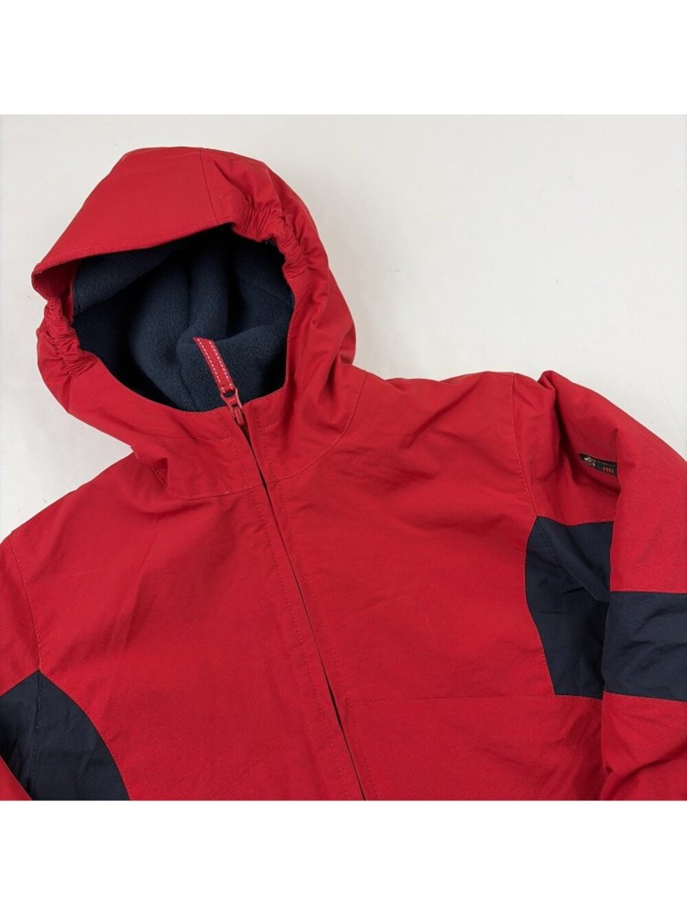 Lands’ End Squall Jacket Kids Size S 7-8 Red Navy Fleece Lined Hooded Winter